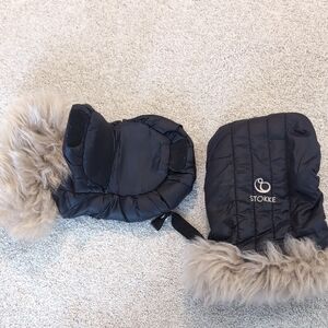 Stokke Black Mittens with Faux Fur Trim